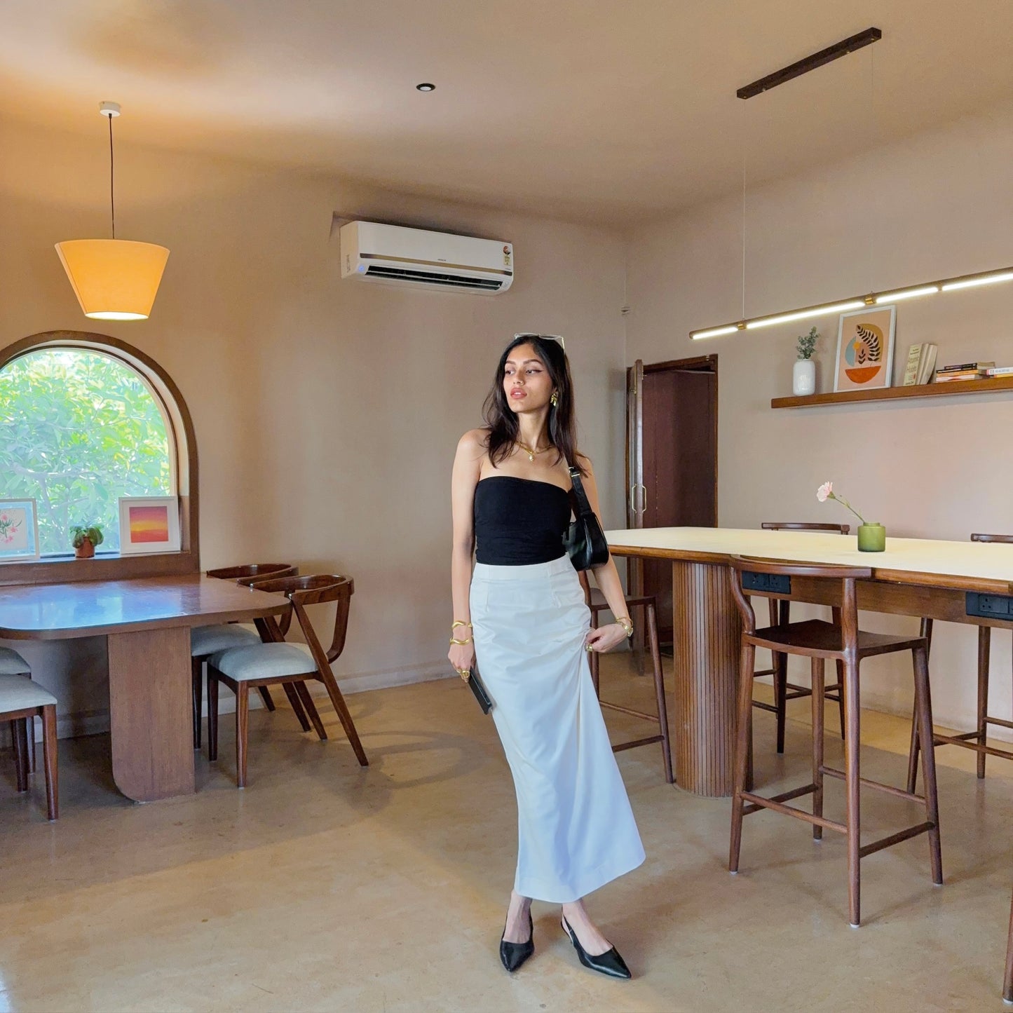 Off-White Satin Skirt