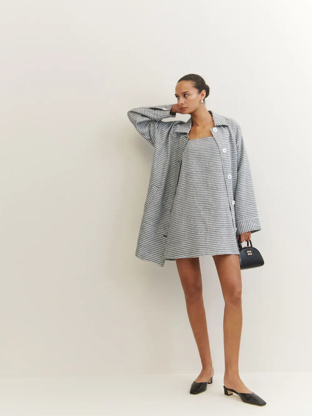 Cotton Checks Mini Dress With Shirt