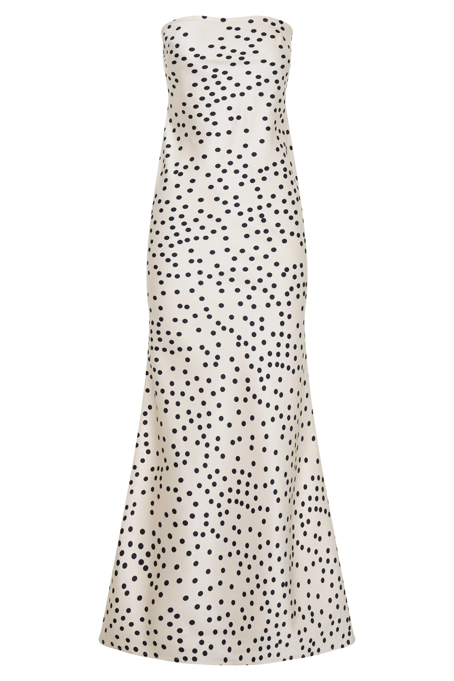 Strapless Satin Maxi Dress - Polka Dot Print