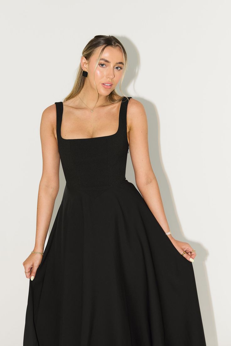 High Waist Square Neck Midi Dress